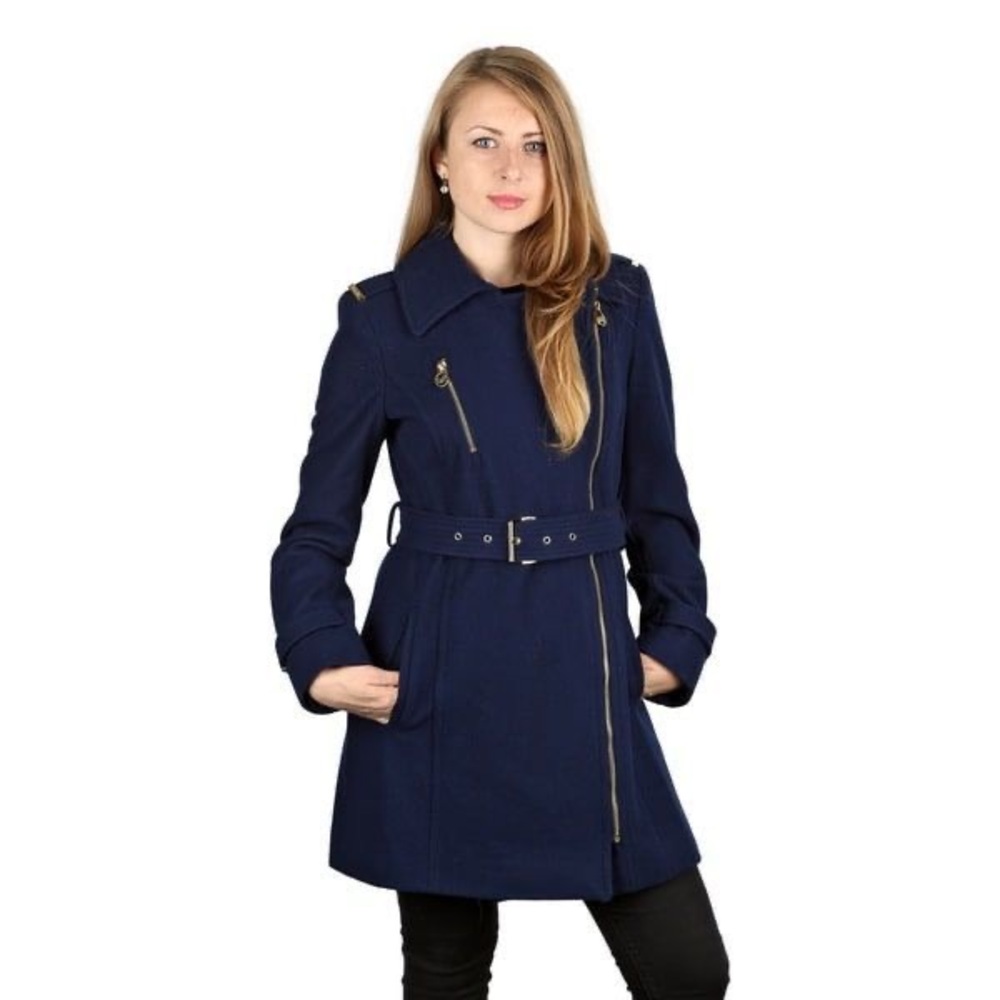 MICHAEL Michael Kors Navy Trench Coat with Gold Details